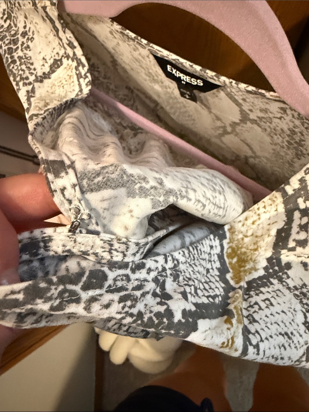 Express Snake Print Surplice Romper - Cream, Gray & Mustard - Picture 3 of 3